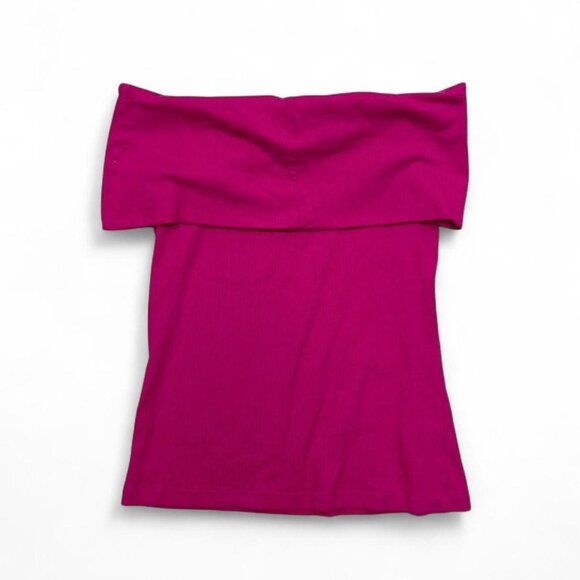Y2K Loft Fuchsia Pink Foldover Off The Shoulder‎ Ribbed Top Large - Picture 4 of 6